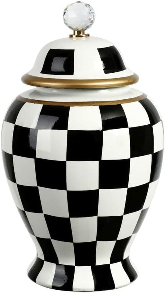 Checkered Urn / Vase with Lid, LG - 15"