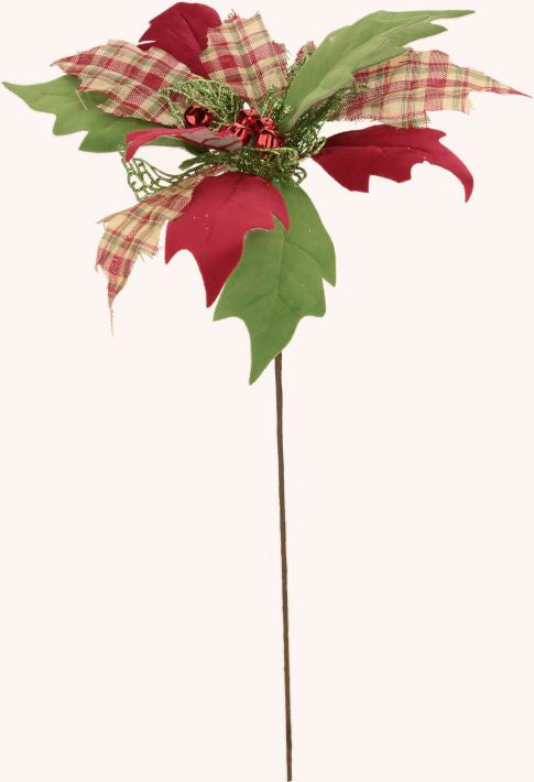 Holly Berry Poinsettia Pick 23.5'' (Set of 6)