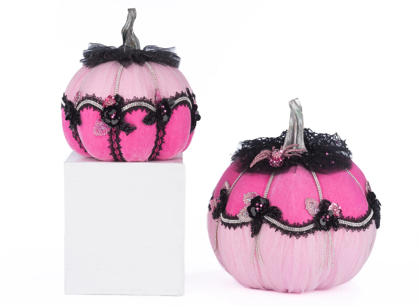 Pink Passion Floral Pumpkins Set of 2