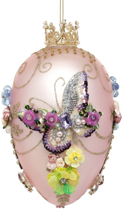 Faberge Jewel Egg Ornament, Pink, Butterfly - 7 Inches