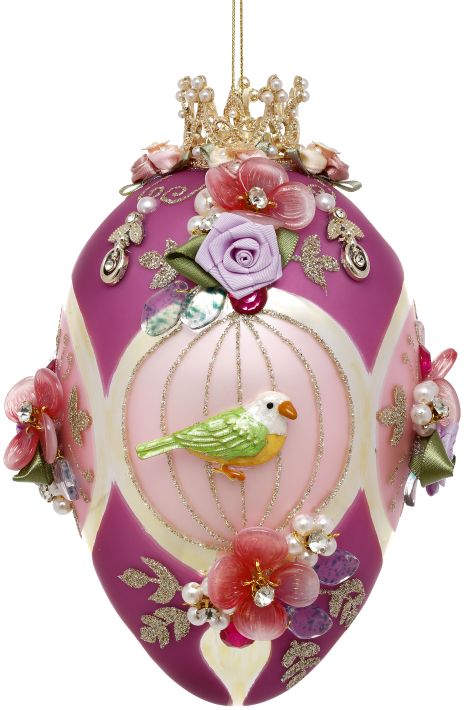 Faberge Jewel Egg Ornament, Pink, Bird Cage - 7 Inches