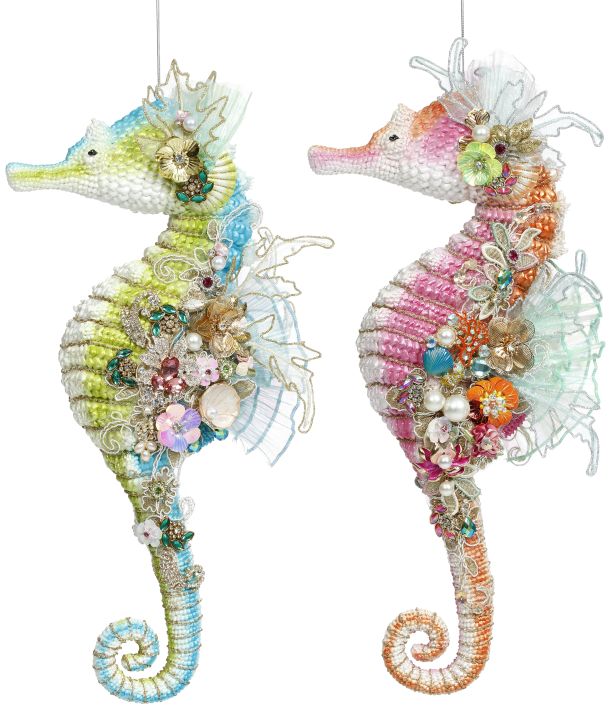 Jeweled Seahorse Ornament, Set of 2- 17 Inches