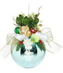 Large Floral Jeweled Ball Ornament, Shiny, Blue - 7 Inches - (Set of 2)