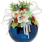 Large Floral Jeweled Ball Ornament, Shiny, Dark Blue - 6.5 Inches - (Set of 2)