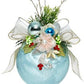 Large Floral Jeweled Ball Ornament, Frosted, Light Blue - 6 Inches - (Set of 2)