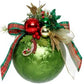 Large Floral Jeweled Ball Ornament, Frosted, Dark Green - 6 Inches - (Set of 2)