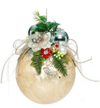 Large Floral Jeweled Ball Ornament, Frosted, Gold - 6.5 Inches - (Set of 2)