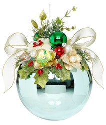 Large Floral Jeweled Ornament, Shiny, Blue - 7.5 Inches - (Set of 2)