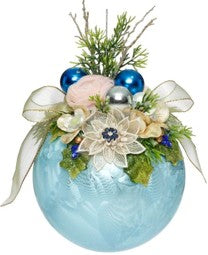 Large Floral Jeweled Ornament, Frosted, Light Blue - 8 Inches - (Set of 2)