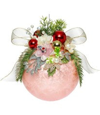 Large Floral Jeweled Ornament, Frosted, Pink - 8 Inches - (Set of 2)