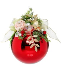 Large Floral Jeweled Ornament, Shiny, Red -8 Inches - (Set of 2)