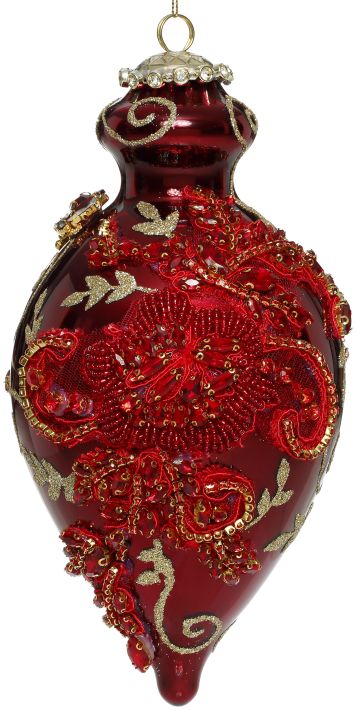 Kings Jewel Fancy Finial Ornament, Red - 9 Inches