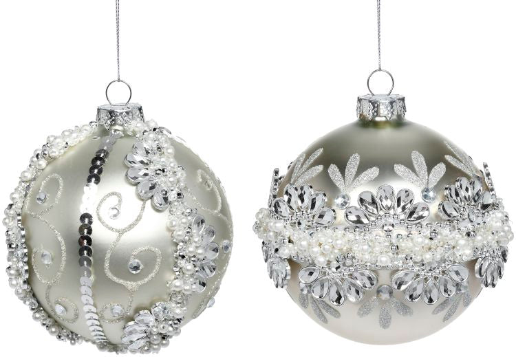 Fancy Pearled Diamond Ornament, Set of 6 - 4 Inches