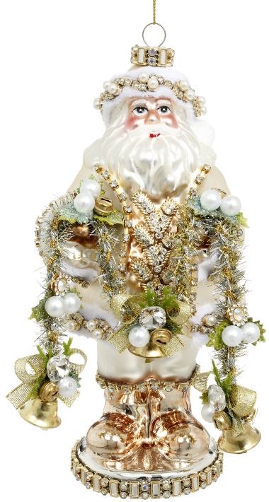 Jeweled Santa Ornament Ivory - 9 Inches (set of 2)