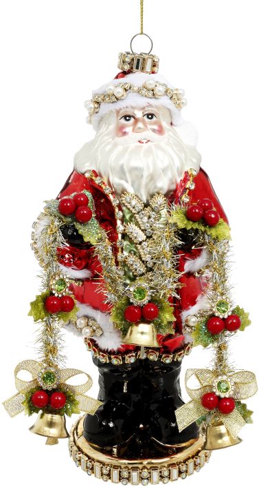 Jeweled Santa Ornament Red- 9 Inches (set of 2)