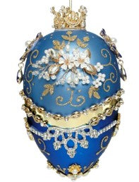 Faberge Jewel Egg Ornament, Blue - 7.5 Inches