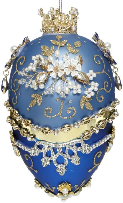 Faberge Jewel Egg Ornament, Blue - 7.5 Inches