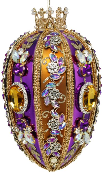 Faberge Jewel Egg Ornament, Copper/Purple - 7.5 Inches