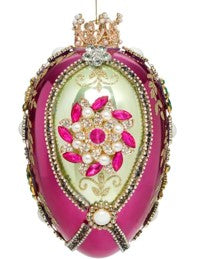 Faberge Jewel Egg Ornament , Green/Purple-  7 Inches