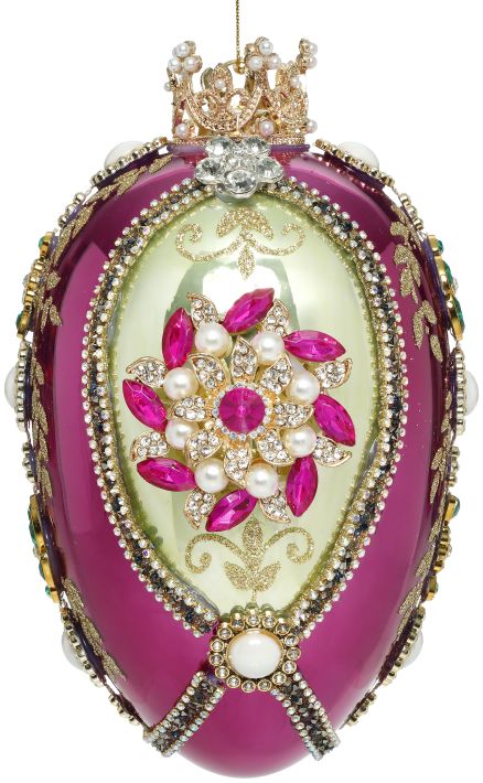 Faberge Jewel Egg Ornament , Green/Purple-  7 Inches