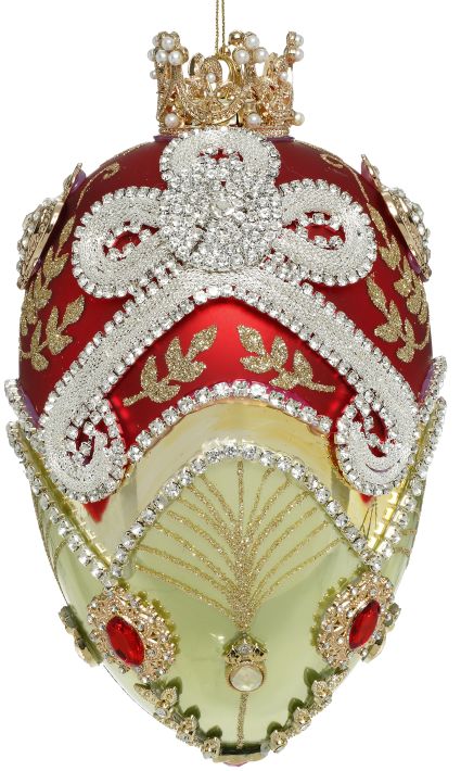 Faberge Jewel Egg Ornament , Green/Red  - 7 Inches