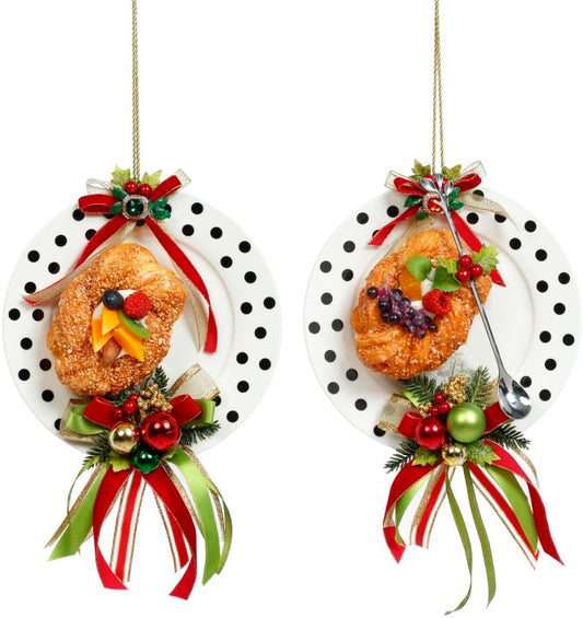 Plate Polka dots with Sweets Ornament, Set of 2 - 5.5 Inches