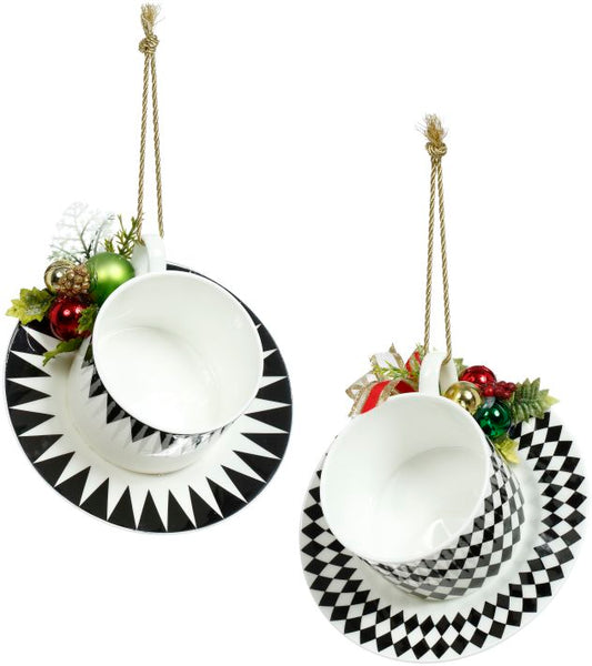 Cup and Saucer with Deco Ornament, Set of 2 - 6 Inches