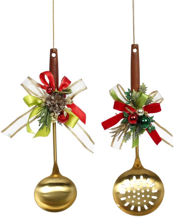 Gold Spoon with Deco Ornament, Set of 2 - 15.5 inches