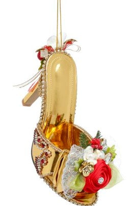 Gold Shoe, Silp-On With Flower Ornament 9''