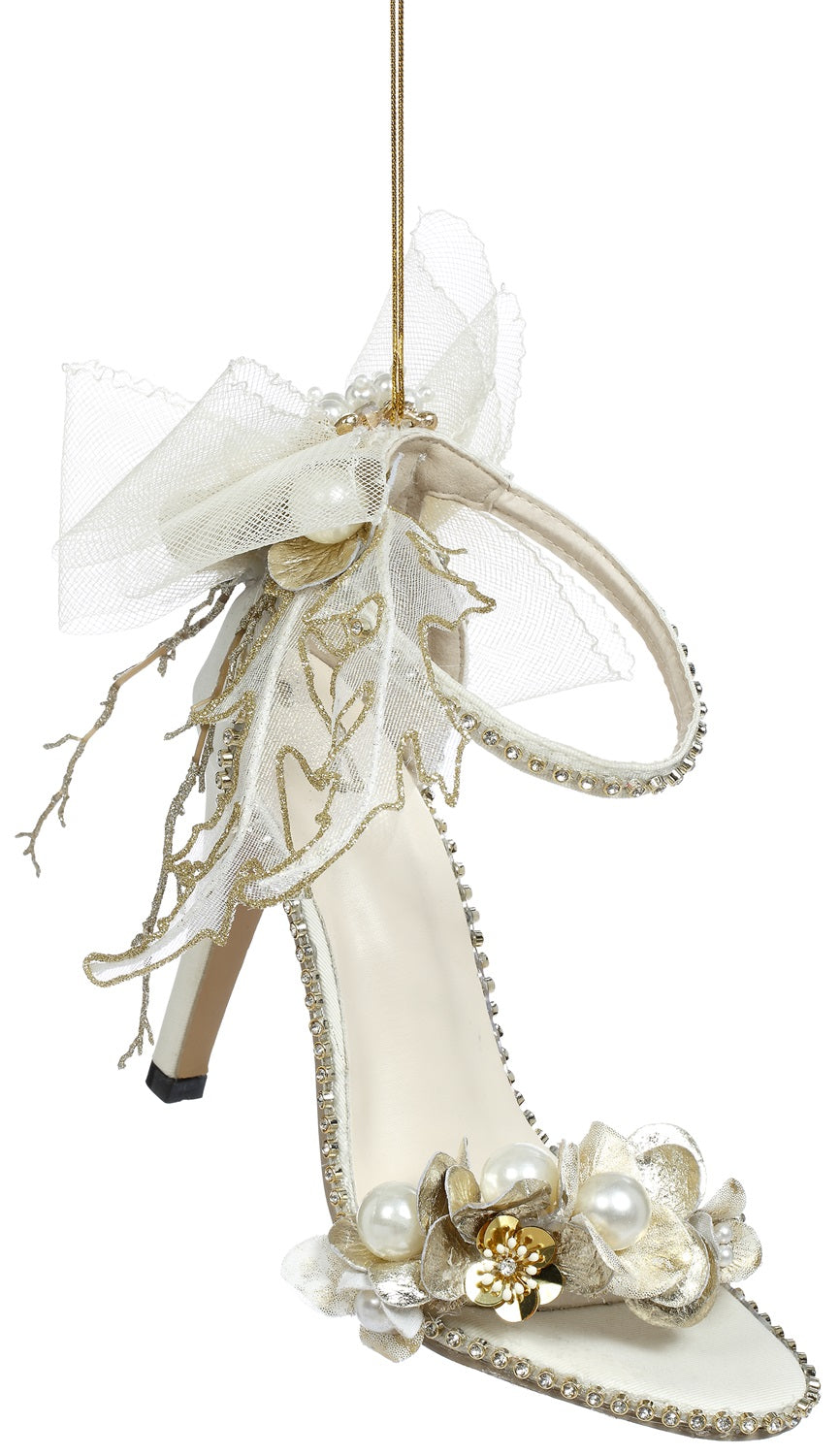 Pearl/Leaf Shoe Orn Crm 9" (Ornament)