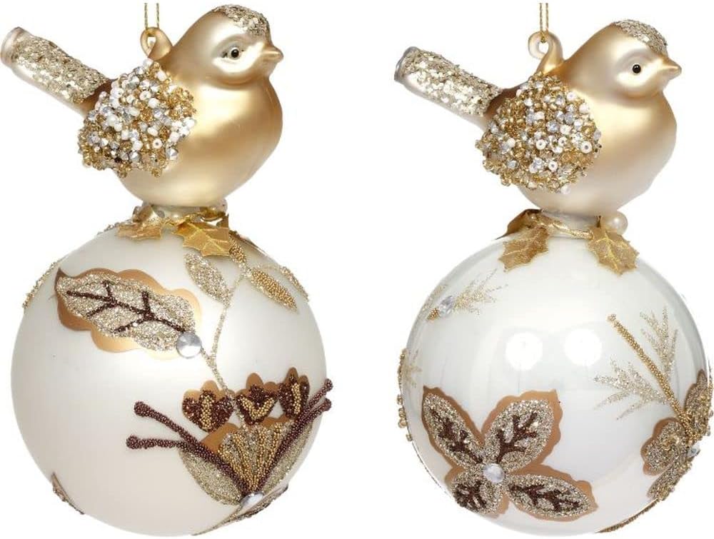 Golden Bird Ball Ornament 3" (set of 2)