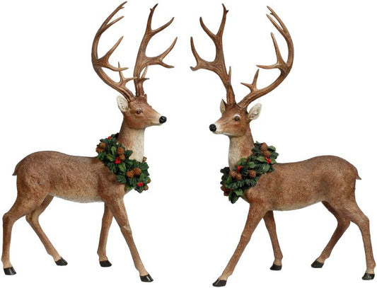 Fancy Deer With Wreath, Set of 2 - 28.5 Inches