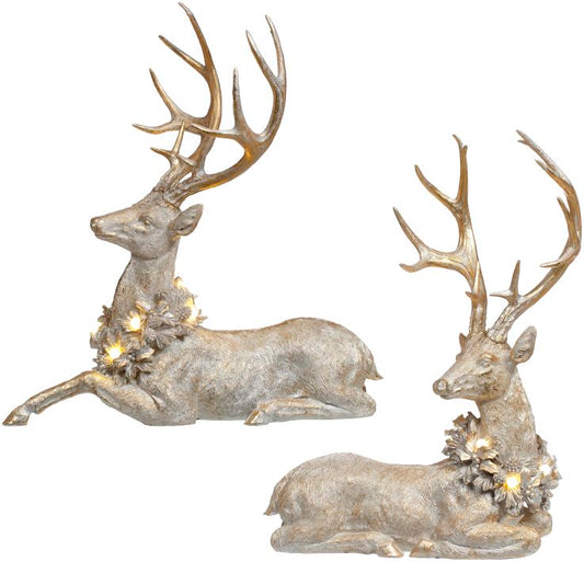 Deer with Led Wreath, Set of 2 - 20 x 21 Inches