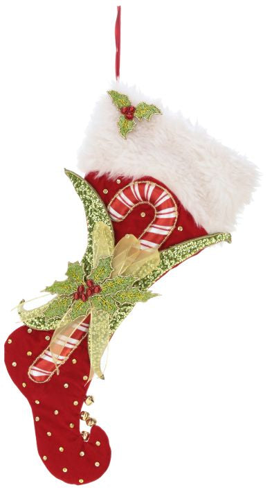 Candy Cane Holly Stocking - 24 Inches