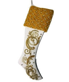 Gold White Scroll Stocking - 25 Inches