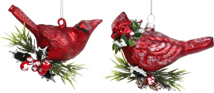 Christmas Bird Ornament 4.5'', (Set of 4)