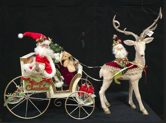 Merry Christmas Santa With Deer & Carriage 30''