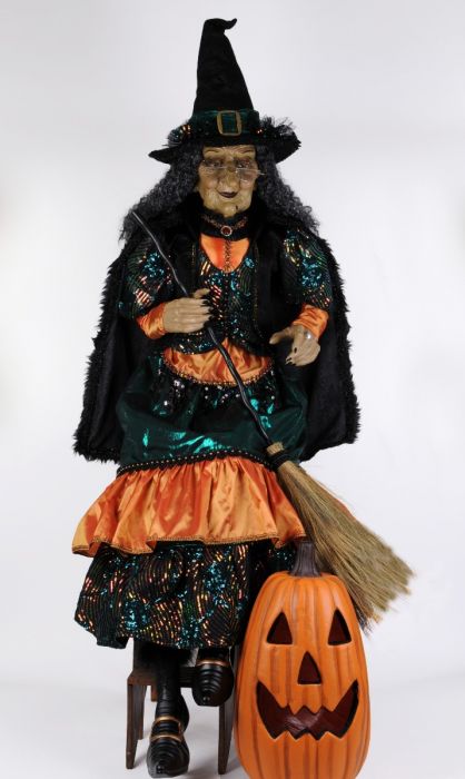 6 foot Sitting Witch with Lighted Pumpkin