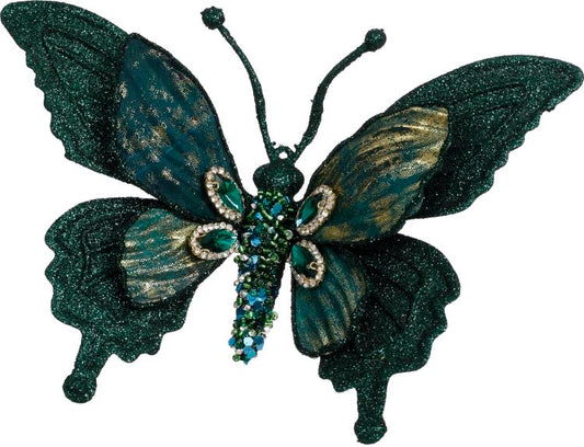 Glittered Jewel Butterfly Clip 7" (Set of 4) Blue and Peacock